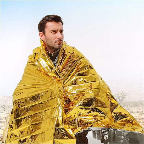 Coperte termiche in Mylar di emergenza, progettate per esterni, coperta termica riflettente di pronto soccorso di sopravvivenza