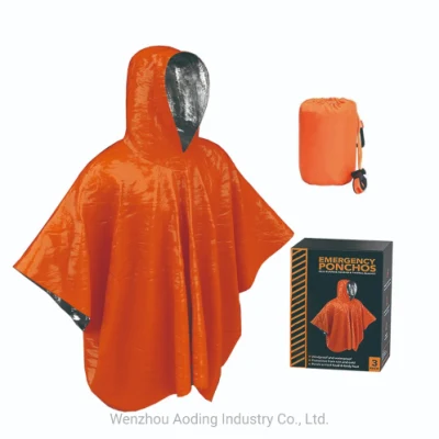 Poncho di emergenza resistente allo strappo di isolamento termico di emergenza impermeabile lamina di Mylar impermeabile antivento primo soccorso sopravvivenza